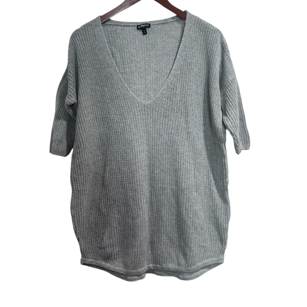 Express Light Gray Cable Knit VNeck Sweater